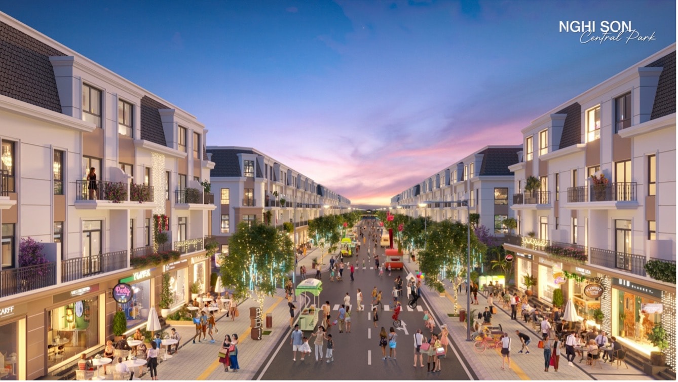 Tuyến phố shophouse nhộn nhịp tại Nghi Sơn Central Park và cơ hội kinh doanh hiện hữu.